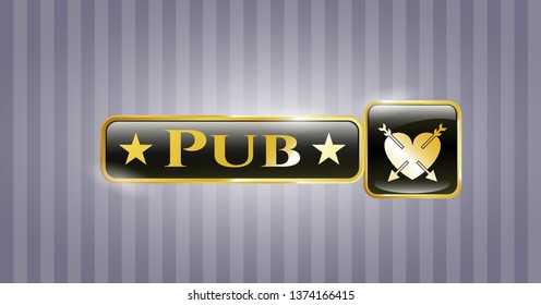  Shiny emblem with heart with two arrows icon and Pub text inside