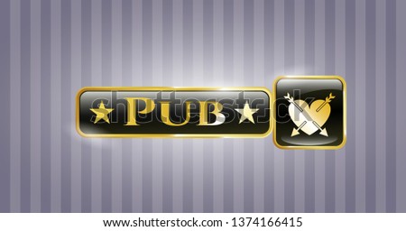  Shiny emblem with heart with two arrows icon and Pub text inside
