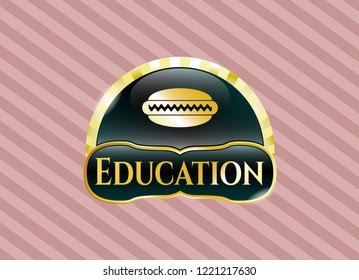  Shiny emblem with hot dog icon and Education text inside