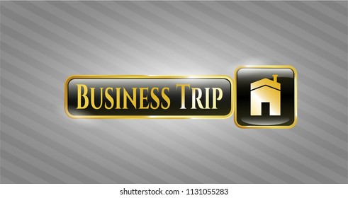 Shiny emblem with house icon and Business Trip text inside