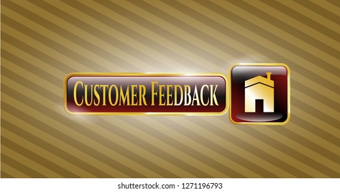  Shiny emblem with house icon and Customer Feedback text inside