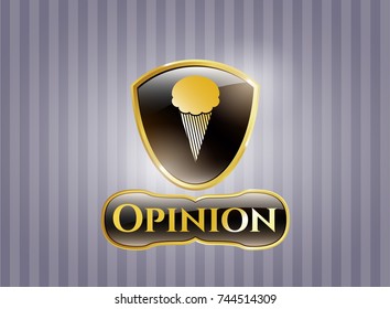  Shiny emblem with ice cream icon and Opinion text inside