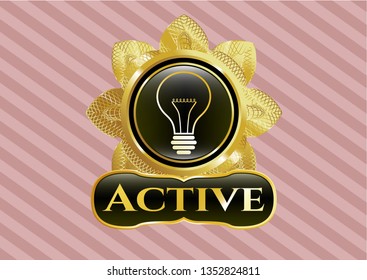  Shiny emblem with idea icon and Active text inside