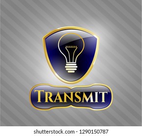  Shiny emblem with idea icon and Transmit text inside