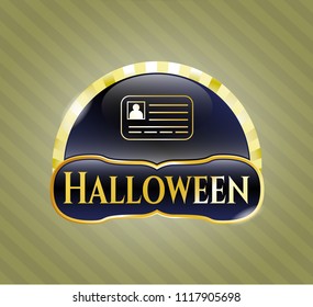  Shiny emblem with identification card icon and Halloween text inside