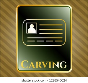  Shiny emblem with identification card icon and Carving text inside