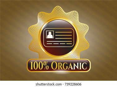  Shiny emblem with identification card icon and 100% Organic text inside