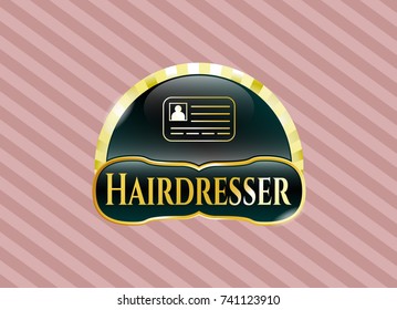  Shiny emblem with identification card icon and Hairdresser text inside