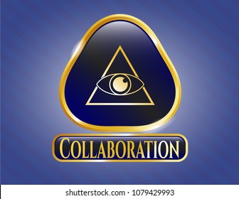  Shiny emblem with illuminati pyramid icon and Collaboration text inside