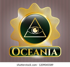 Shiny emblem with illuminati pyramid icon and Oceania text inside