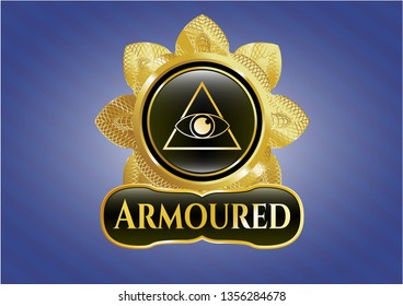  Shiny emblem with illuminati pyramid icon and Armoured text inside