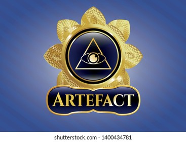  Shiny emblem with illuminati pyramid icon and Artefact text inside