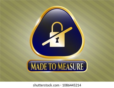   Shiny emblem with inaccessible icon and Made to Measure text inside