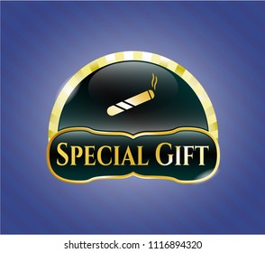  Shiny emblem with joint, cigarette icon and Special Gift text inside