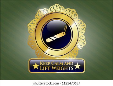  Shiny emblem with joint, cigarette icon and Keep Calm and Lift Weights text inside
