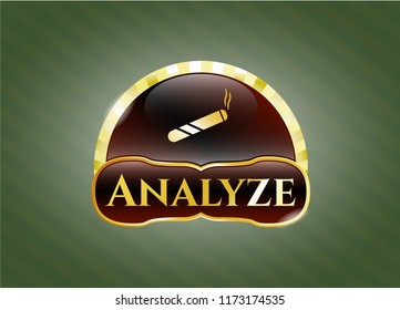  Shiny emblem with joint, cigarette icon and Analyze text inside