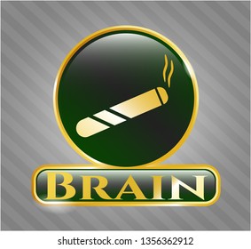  Shiny emblem with joint, cigarette icon and Brain text inside