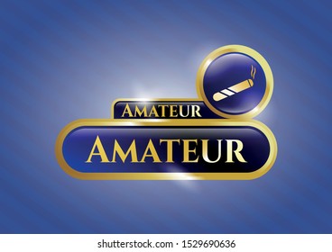  Shiny emblem with joint, cigarette icon and Amateur text inside