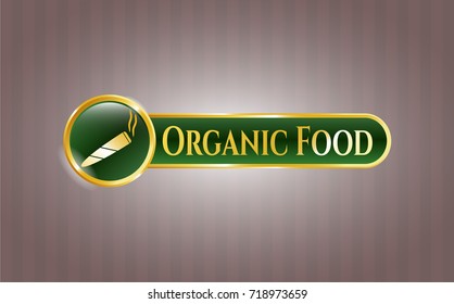  Shiny emblem with joint, cigarette icon and Organic Food text inside