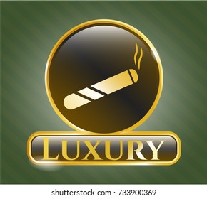  Shiny emblem with joint, cigarette icon and Luxury text inside