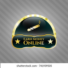  Shiny emblem with joint, cigarette icon and Earn Money Online text inside