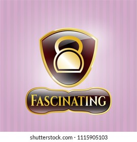  Shiny emblem with kettlebell icon and Fascinating text inside