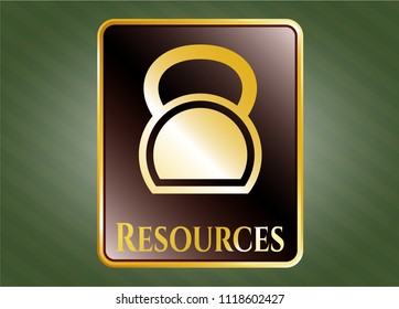  Shiny emblem with kettlebell icon and Resources text inside
