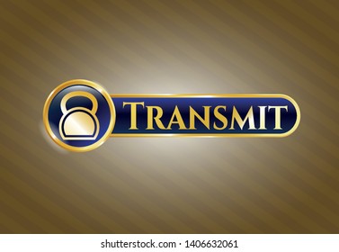 Shiny emblem with kettlebell icon and Transmit text inside