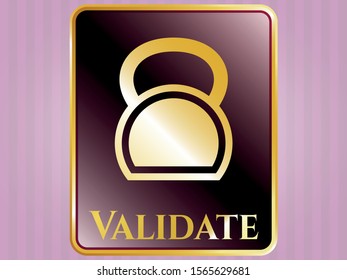  Shiny emblem with kettlebell icon and Validate text inside