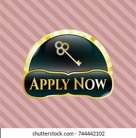  Shiny emblem with key icon and Apply Now text inside