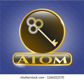  Shiny emblem with key icon and Atom text inside
