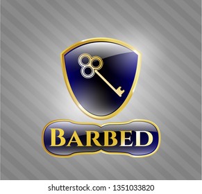  Shiny emblem with key icon and Barbed text inside