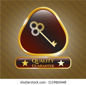  Shiny emblem with key icon and Quality Guarantee text inside