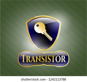  Shiny emblem with key icon and Transistor text inside
