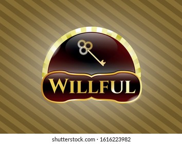  Shiny emblem with key icon and Willful text inside