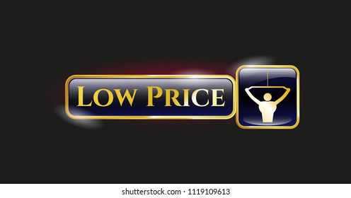  Shiny emblem with lat pull down, exercise icon and Low Price text inside