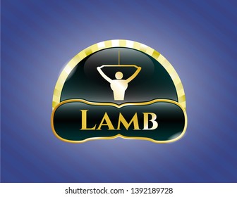  Shiny emblem with lat pull down, exercise icon and Lamb text inside