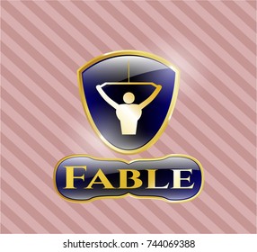  Shiny emblem with lat pull down, exercise icon and Fable text inside