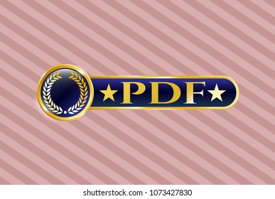   Shiny emblem with laurel wreath icon and PDF text inside