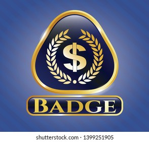  Shiny emblem with laurel wreath with money symbol inside icon and Badge text inside