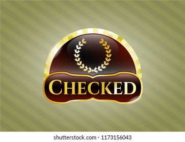  Shiny emblem with leaf crown icon and Checked text inside