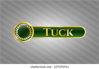  Shiny emblem with leaf crown icon and Tuck text inside