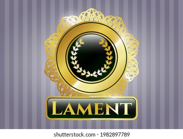 Emblema brillante con icono de la corona de la hoja y texto de lamento dentro