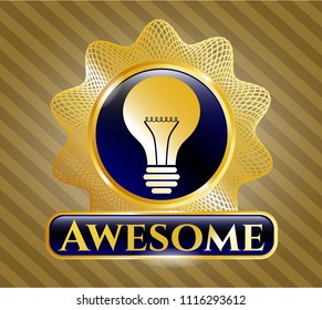  Shiny emblem with light bulb icon and Awesome text inside