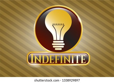  Shiny emblem with light bulb icon and Indefinite text inside