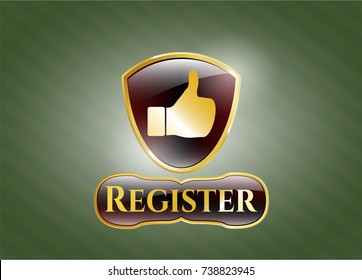  Shiny emblem with like icon and Register text inside