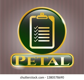 Shiny emblem with list icon and Petal text inside