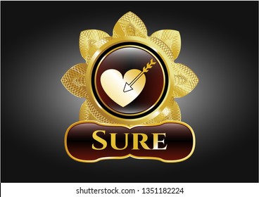  Shiny emblem with love icon and Sure text inside