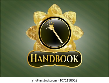  Shiny emblem with magic stick icon and Handbook text inside