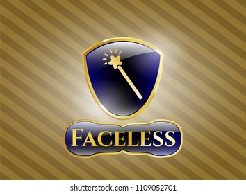   Shiny emblem with magic stick icon and Faceless text inside
